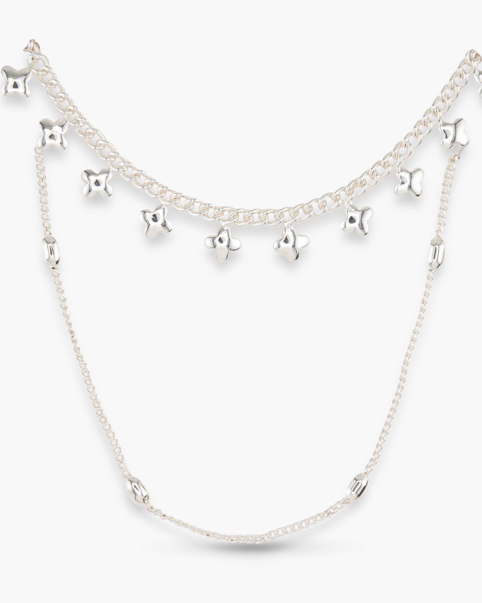 Silver Dual Layer Clover Flower Necklace