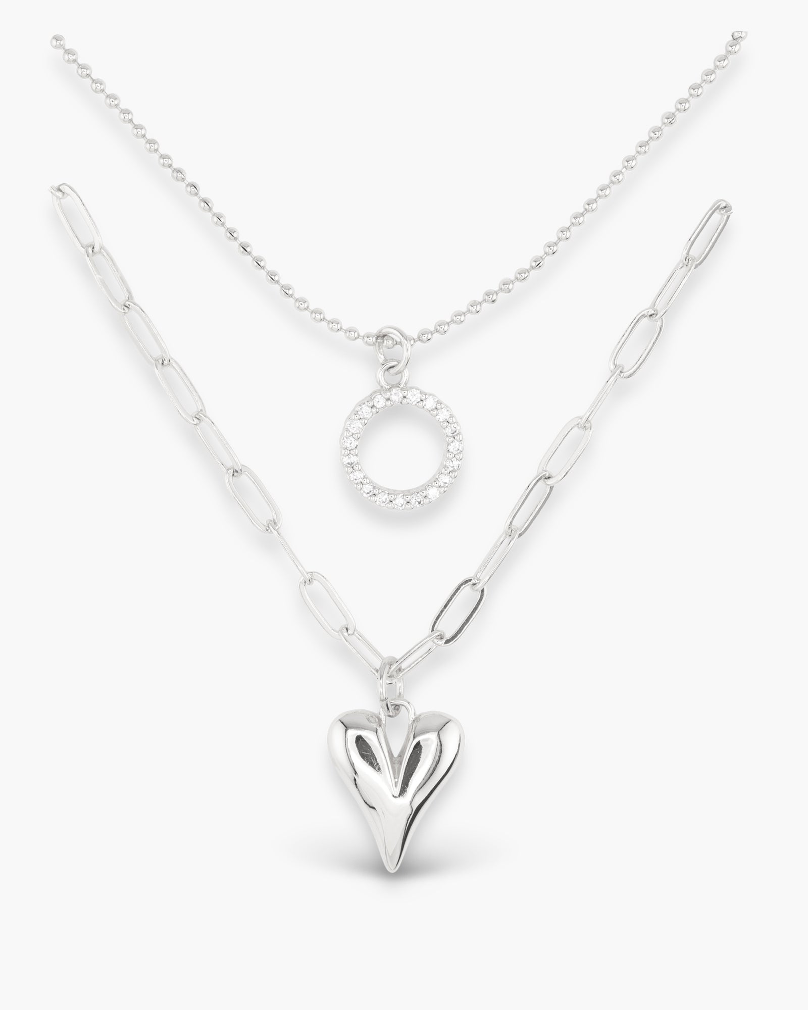 CZ Dual Layer Circle Heart Necklace