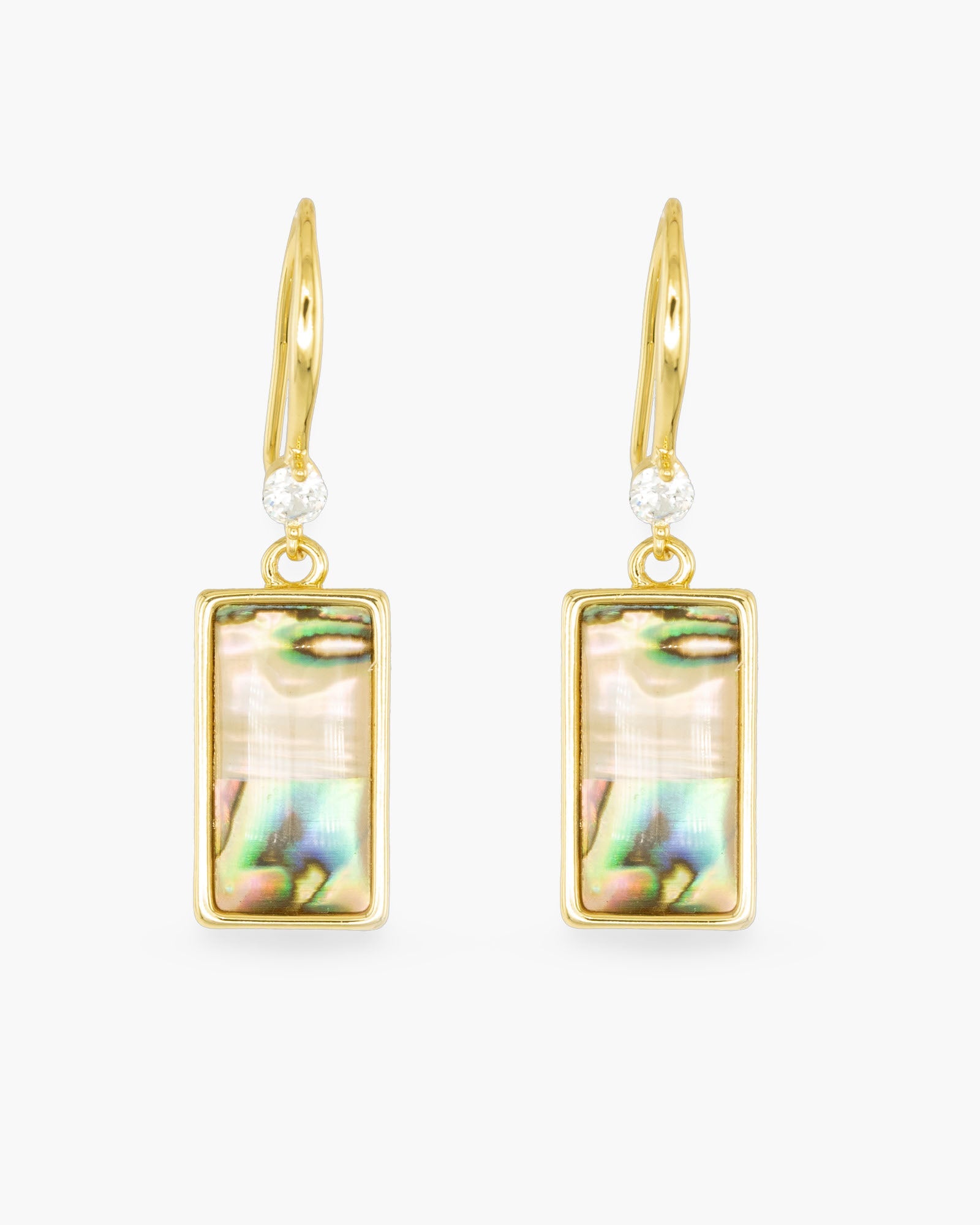 Gold Abalone Rectangle Drop Earrings
