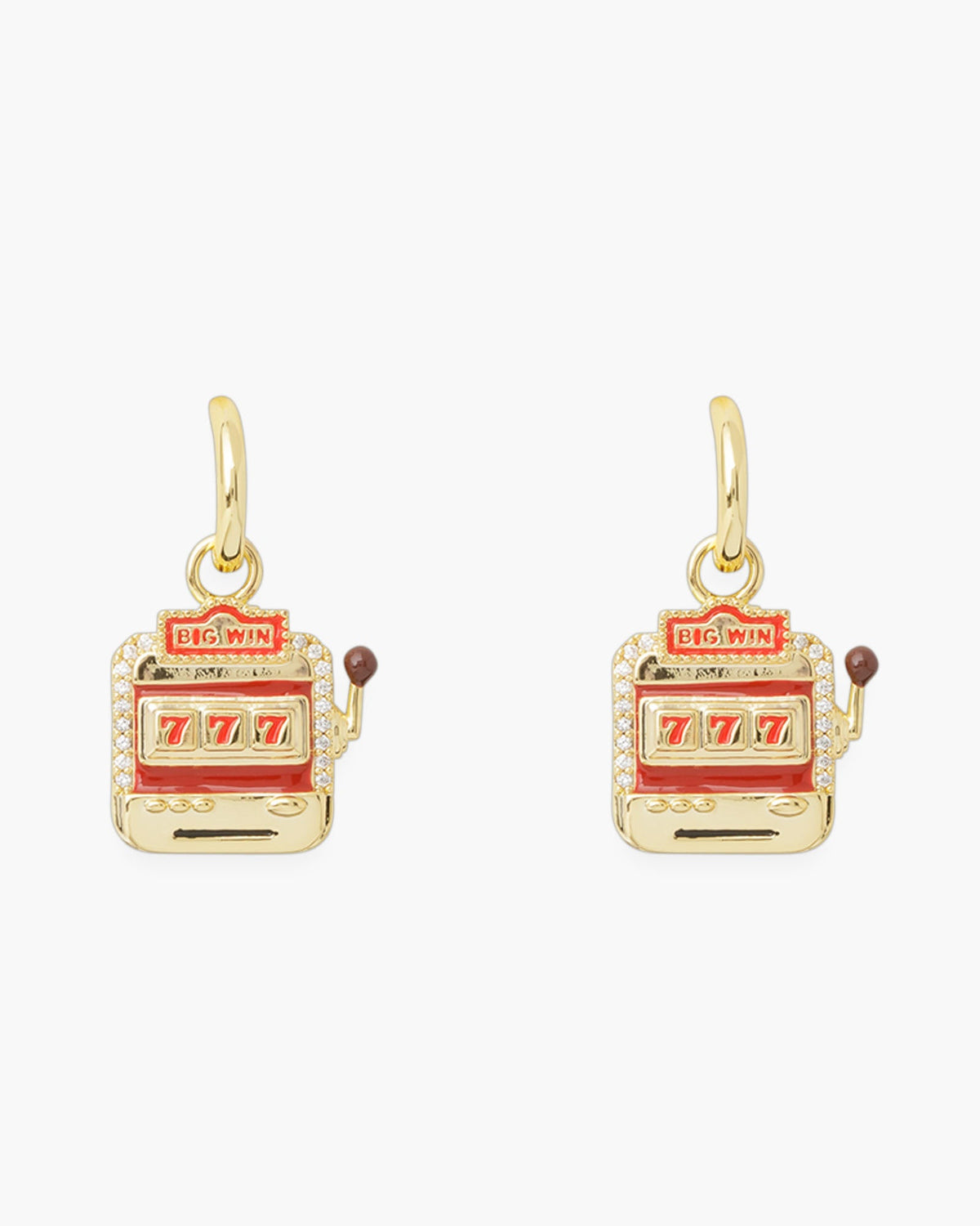 Gold CZ and Enamel Slot Machine Earrings