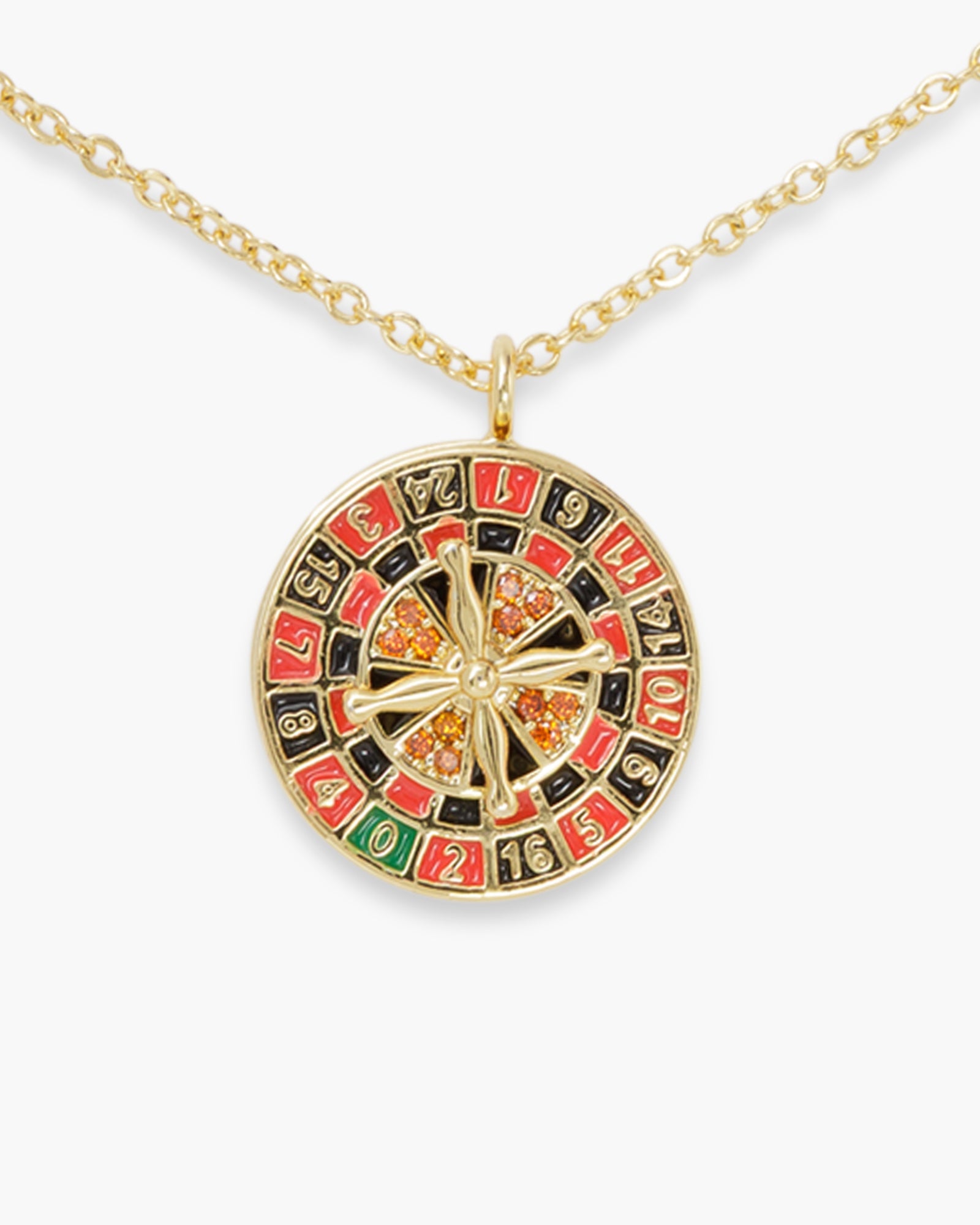 Gold CZ Enamel Roulette Wheel Necklace