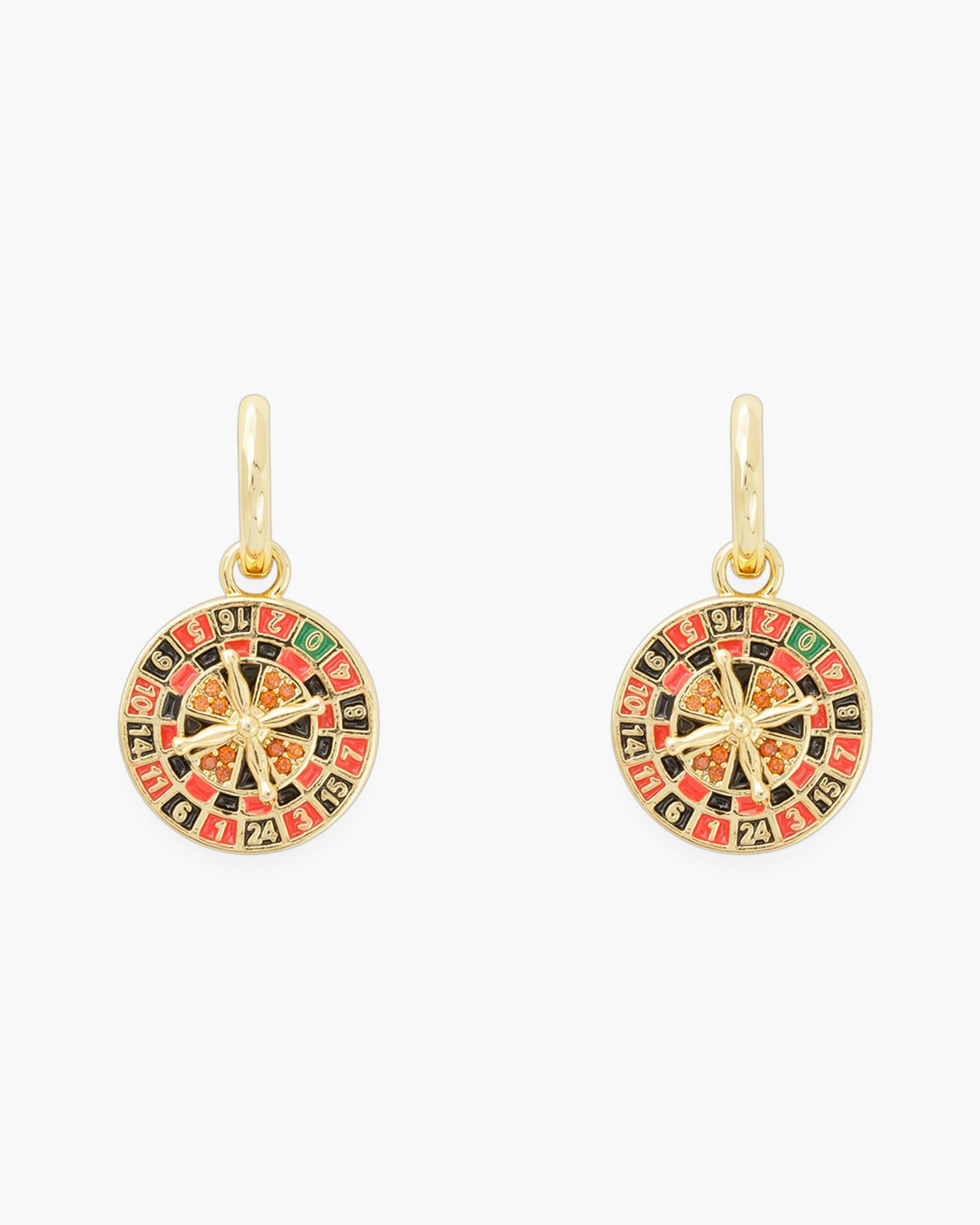 Gold CZ and Enamel Roulette Wheel Earrings