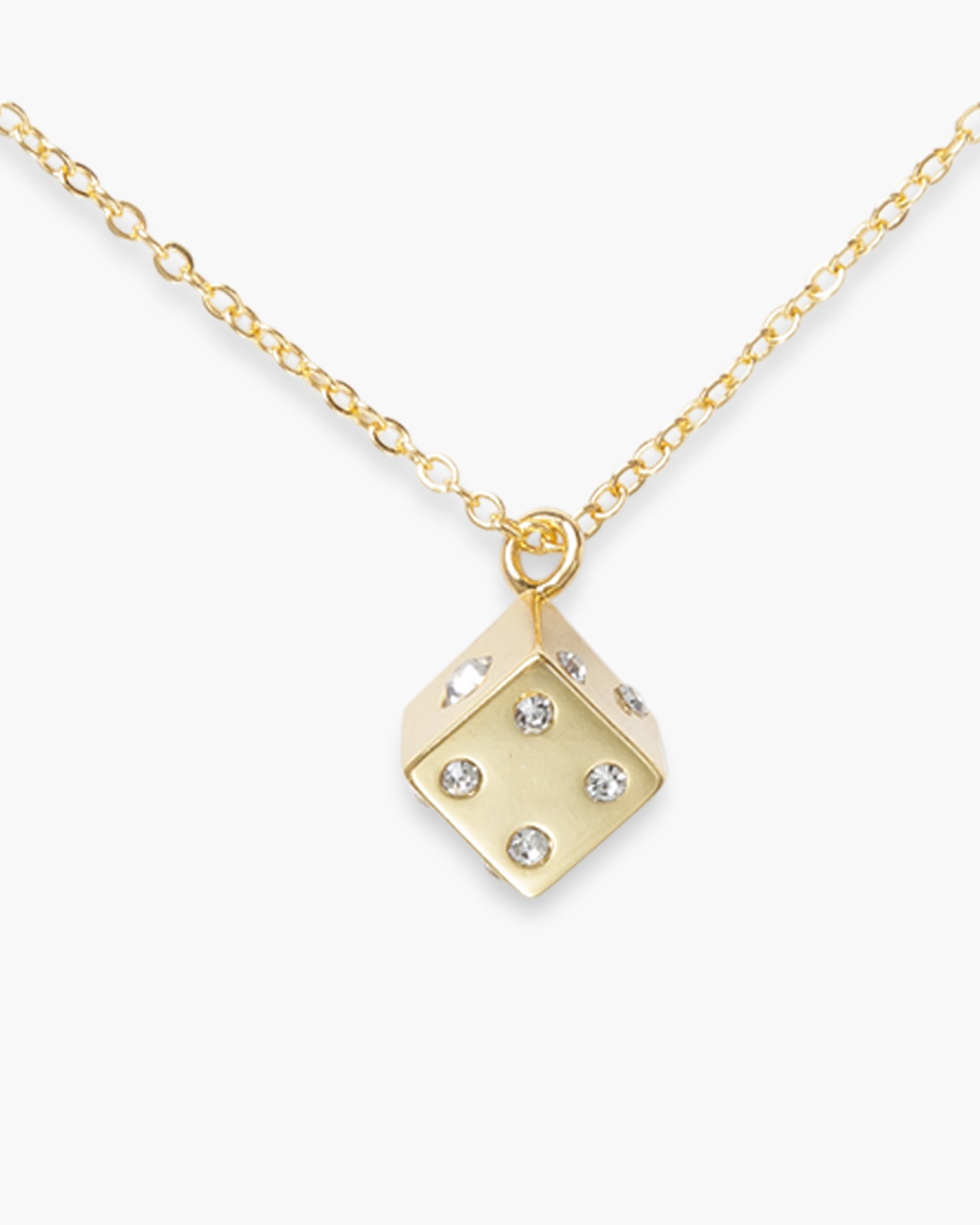 Gold CZ Dice Necklace