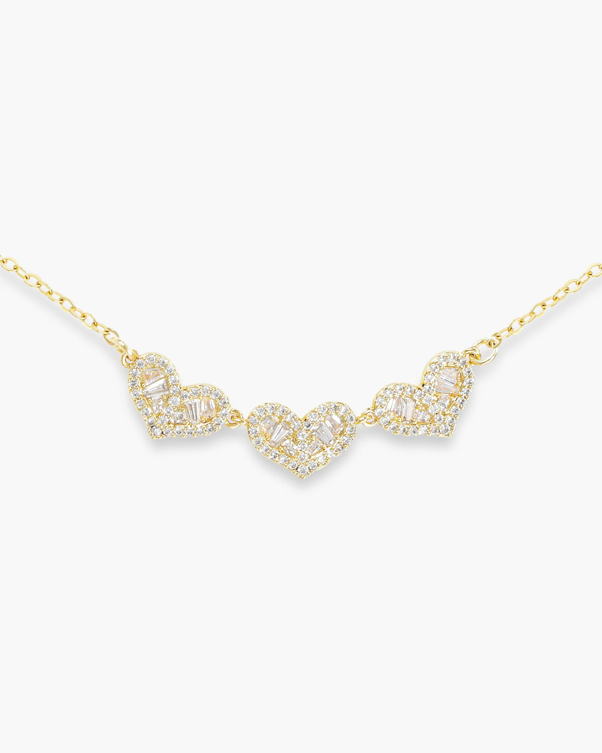 Gold CZ Triple Heart Necklace