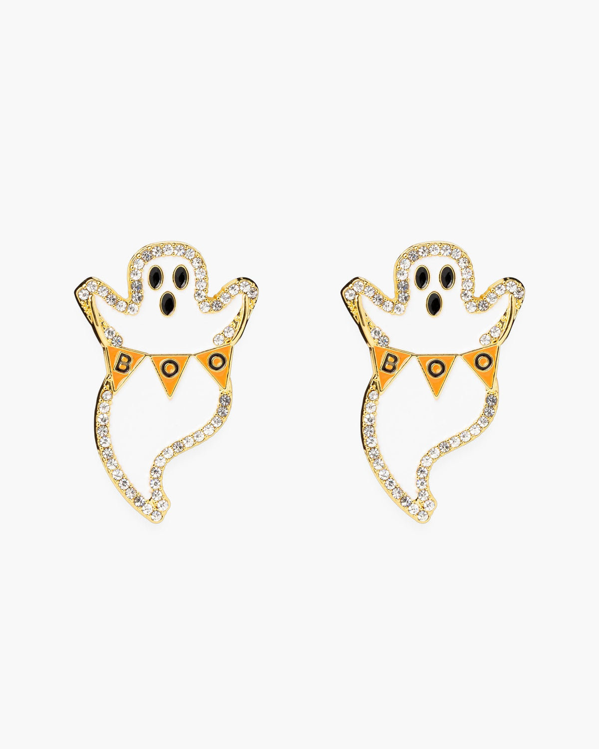 Gold CZ and Enamel Ghost Boo Earrings