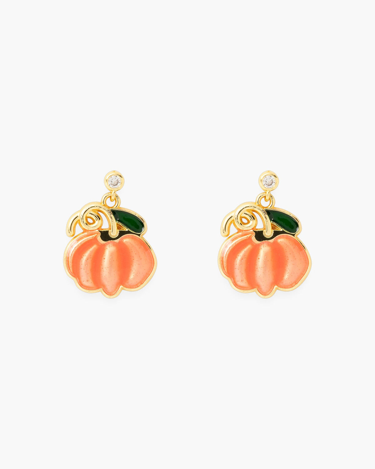 Gold CZ and Enamel Harvest Pumpkin Earrings