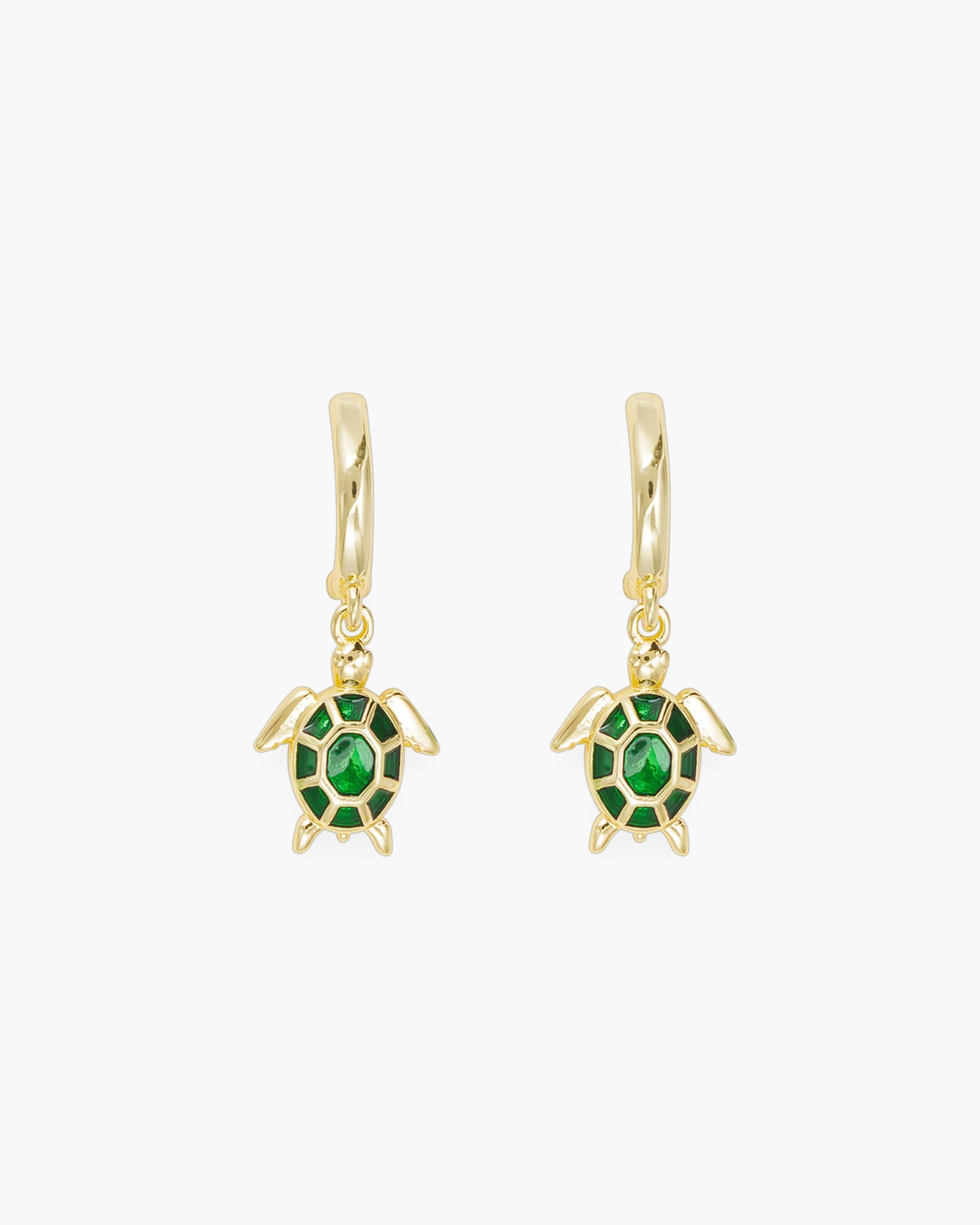 Gold Enamel Green Sea Turtle Earrings