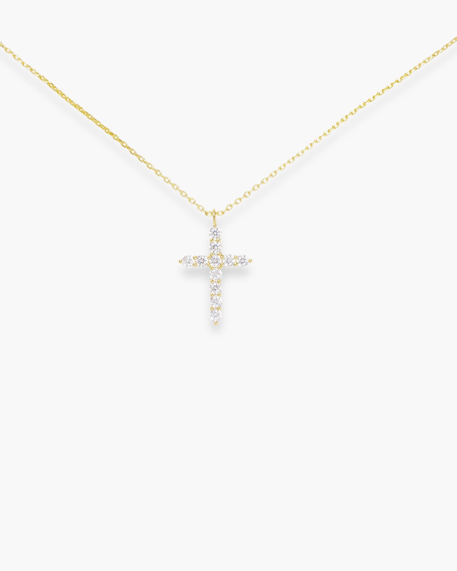 Gold CZ Medium Cross Necklace
