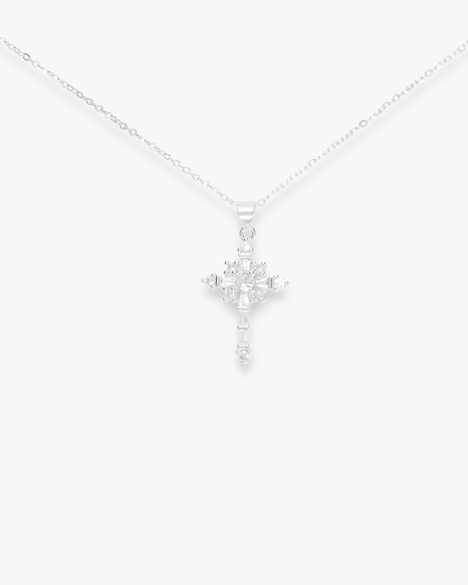 Silver CZ Celestial Cross Necklace