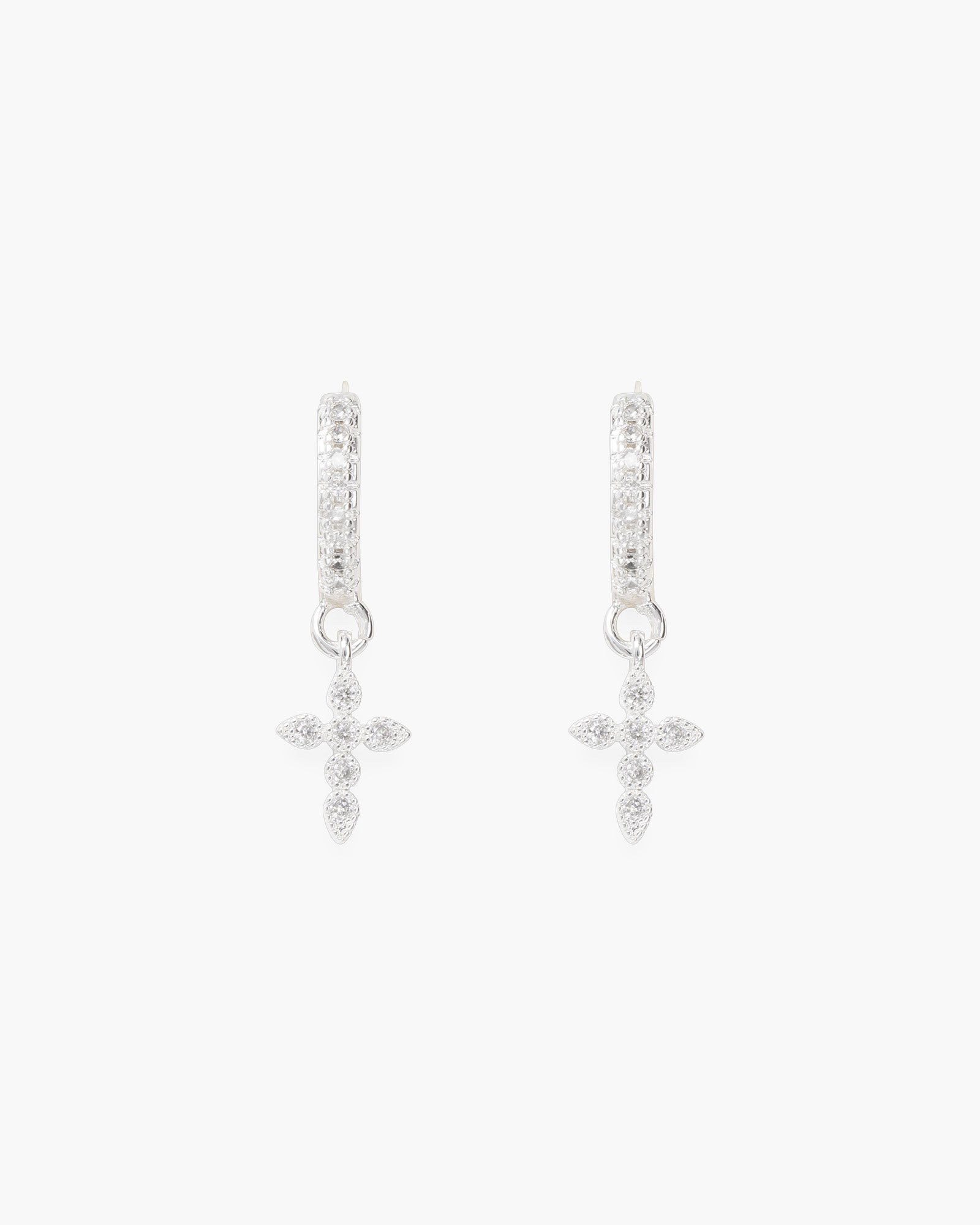 CZ Hoop Small Cross Drop Earrings