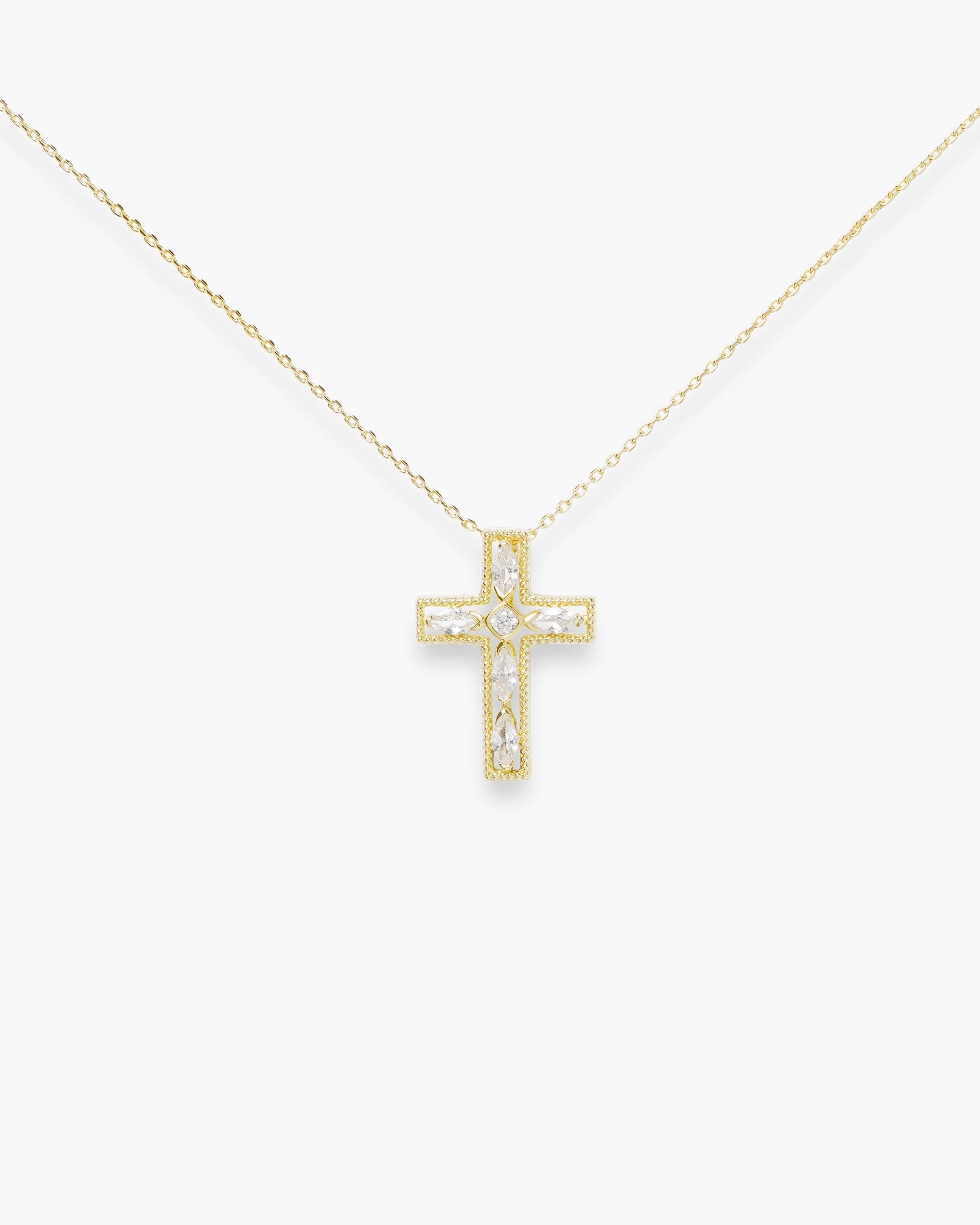 Gold CZ Framed Cross Necklace