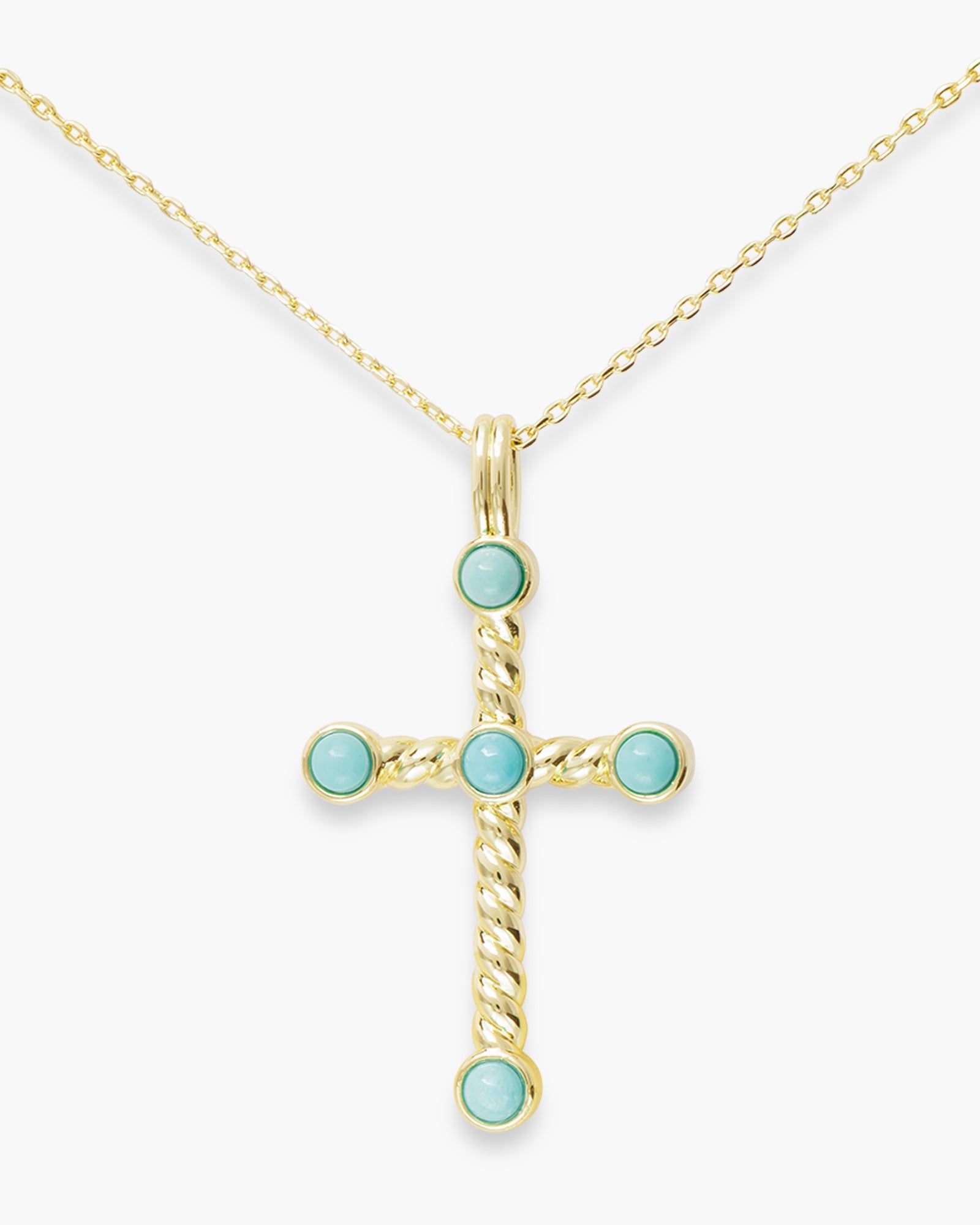 Gold Twist and Turq Cross Necklace