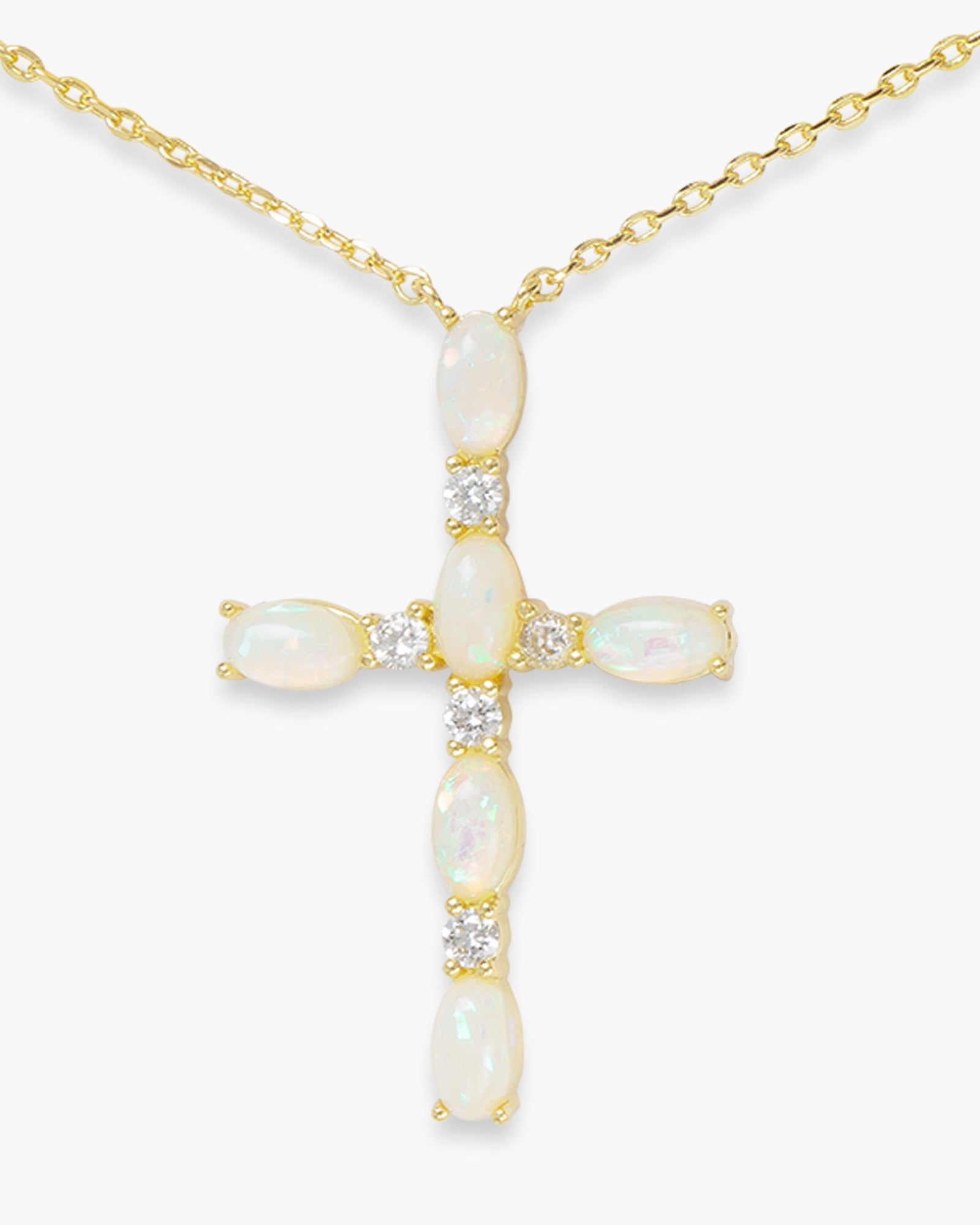 Gold CZ and Opal Cross Necklace