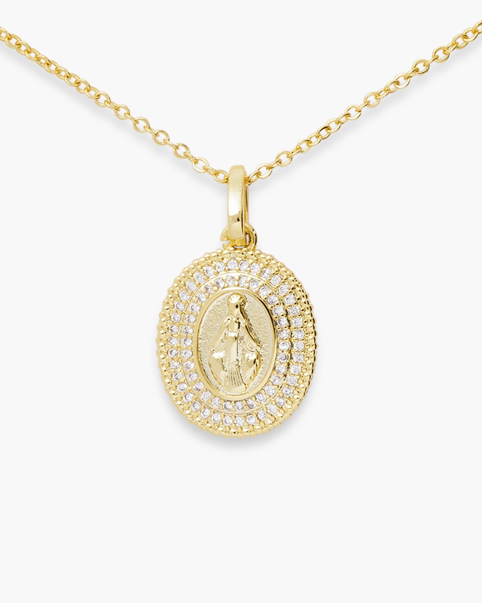 Gold CZ Miraculous Medal Necklace