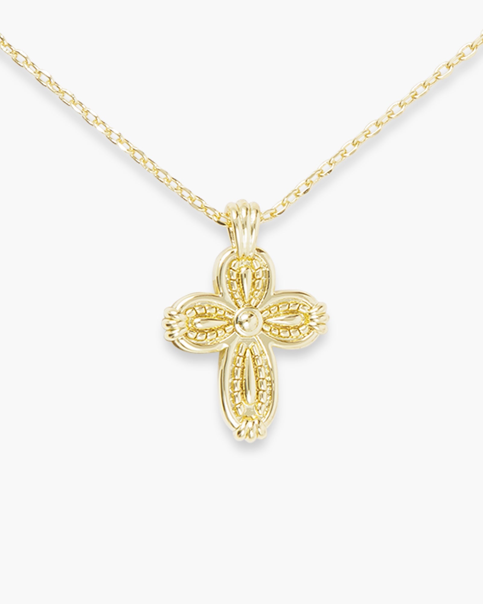 Gold Patterned Small Cross Necklace