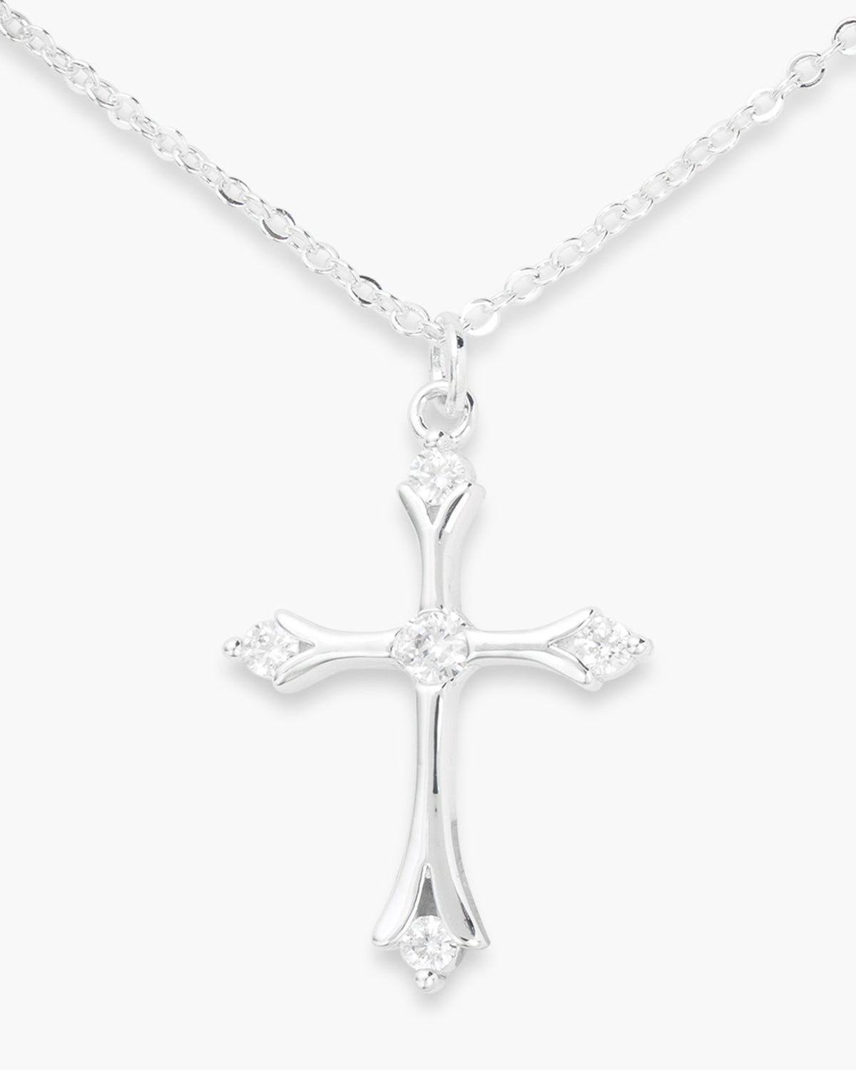 Silver CZ Classic Cross Necklace