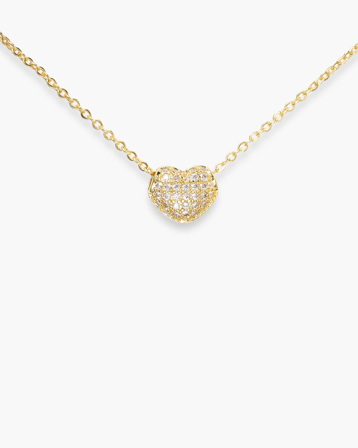 Gold CZ Pave Puffy Heart Necklace