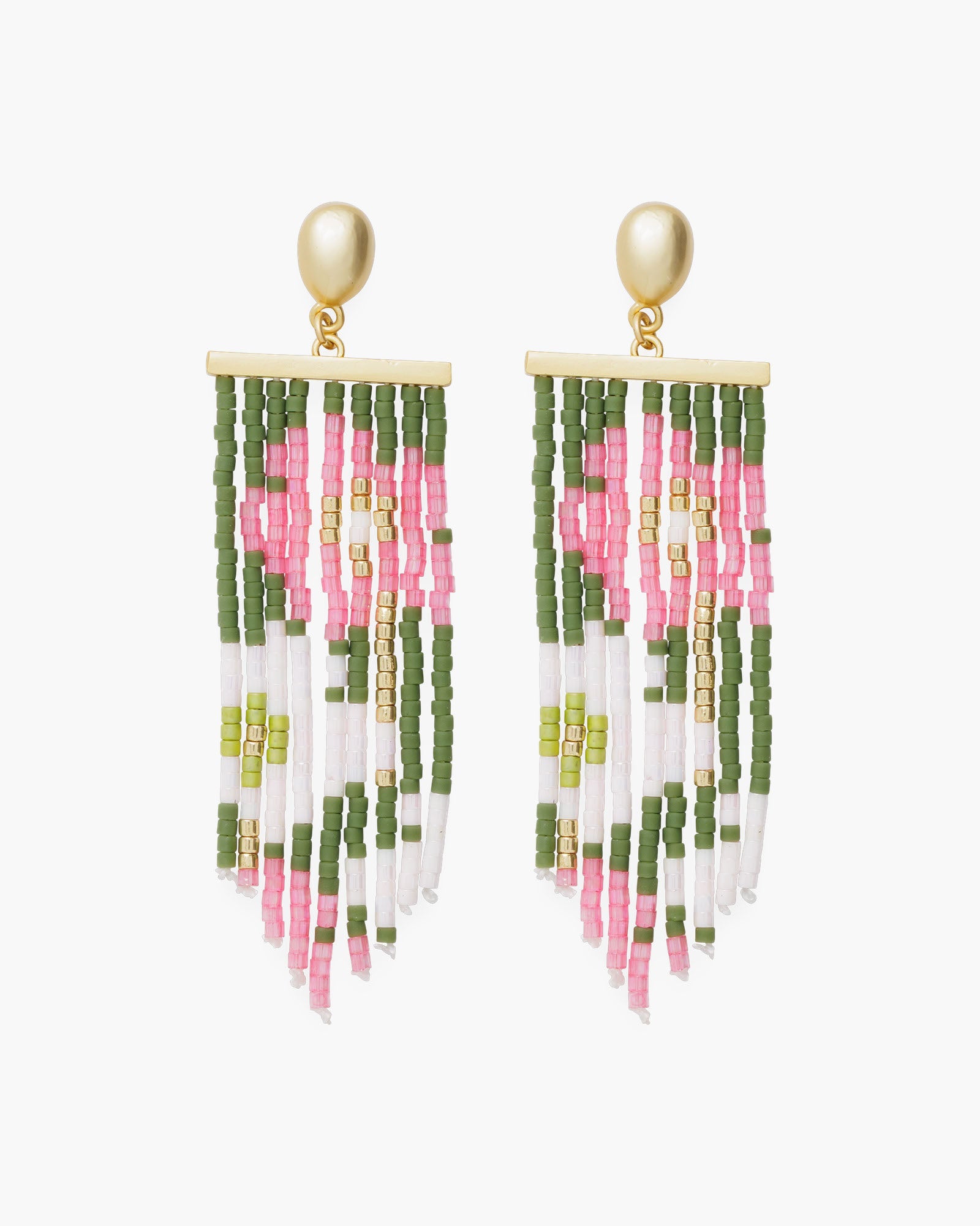 Gold Long Dangle Beaded Earrings