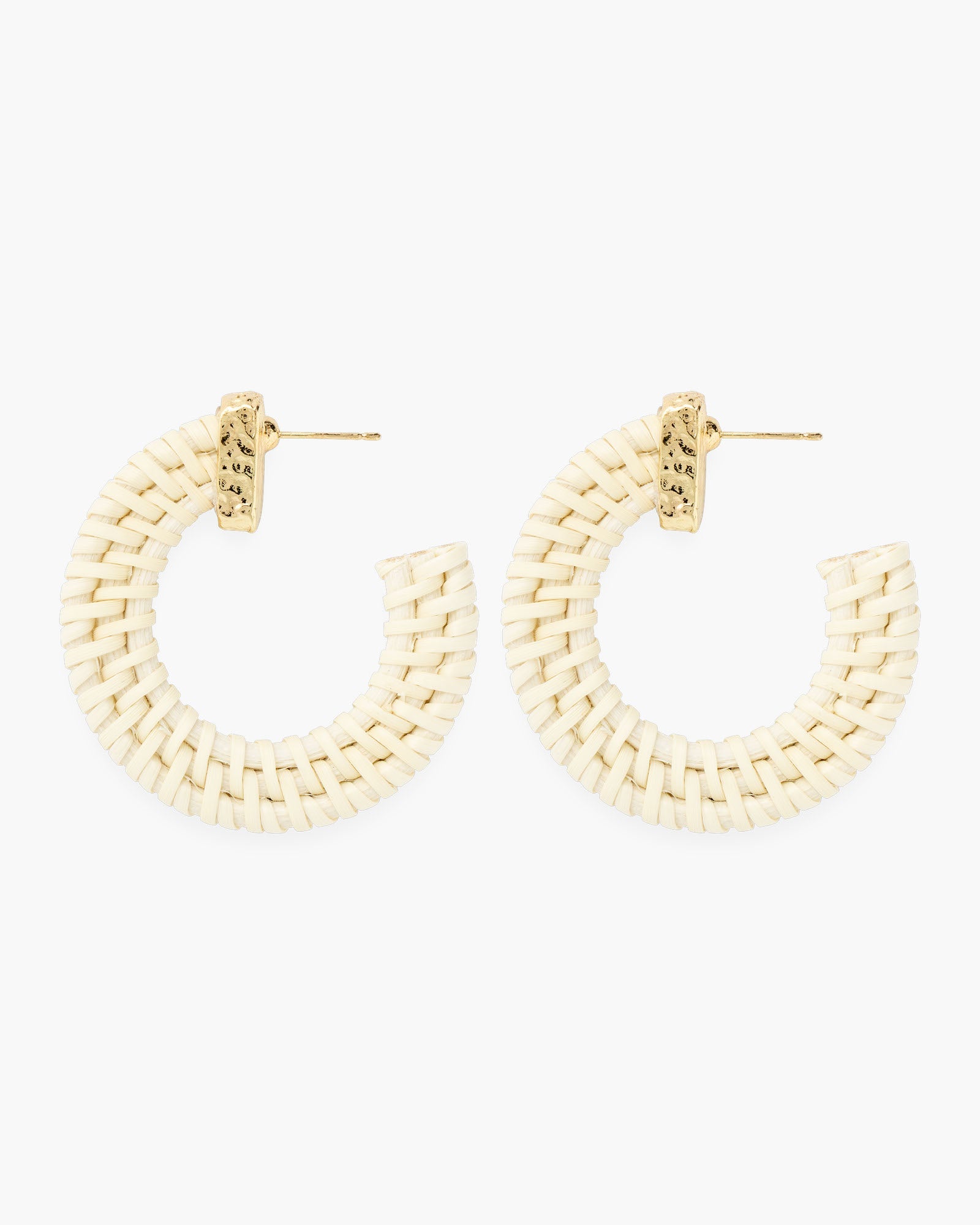 Gold and Ivory Flat Hoop Rattan Earrings