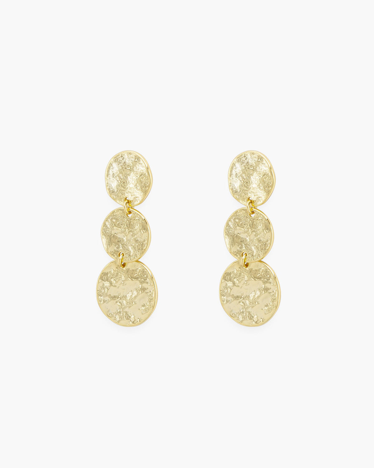 Gold Polished Hammered Triple Disc Drop Earrings