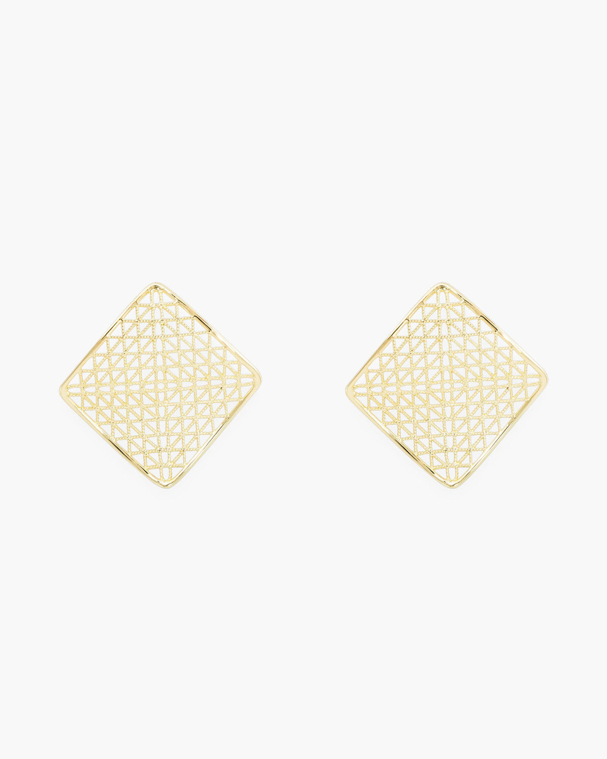 Gold Polished Textured Square Mesh Large Earrings
