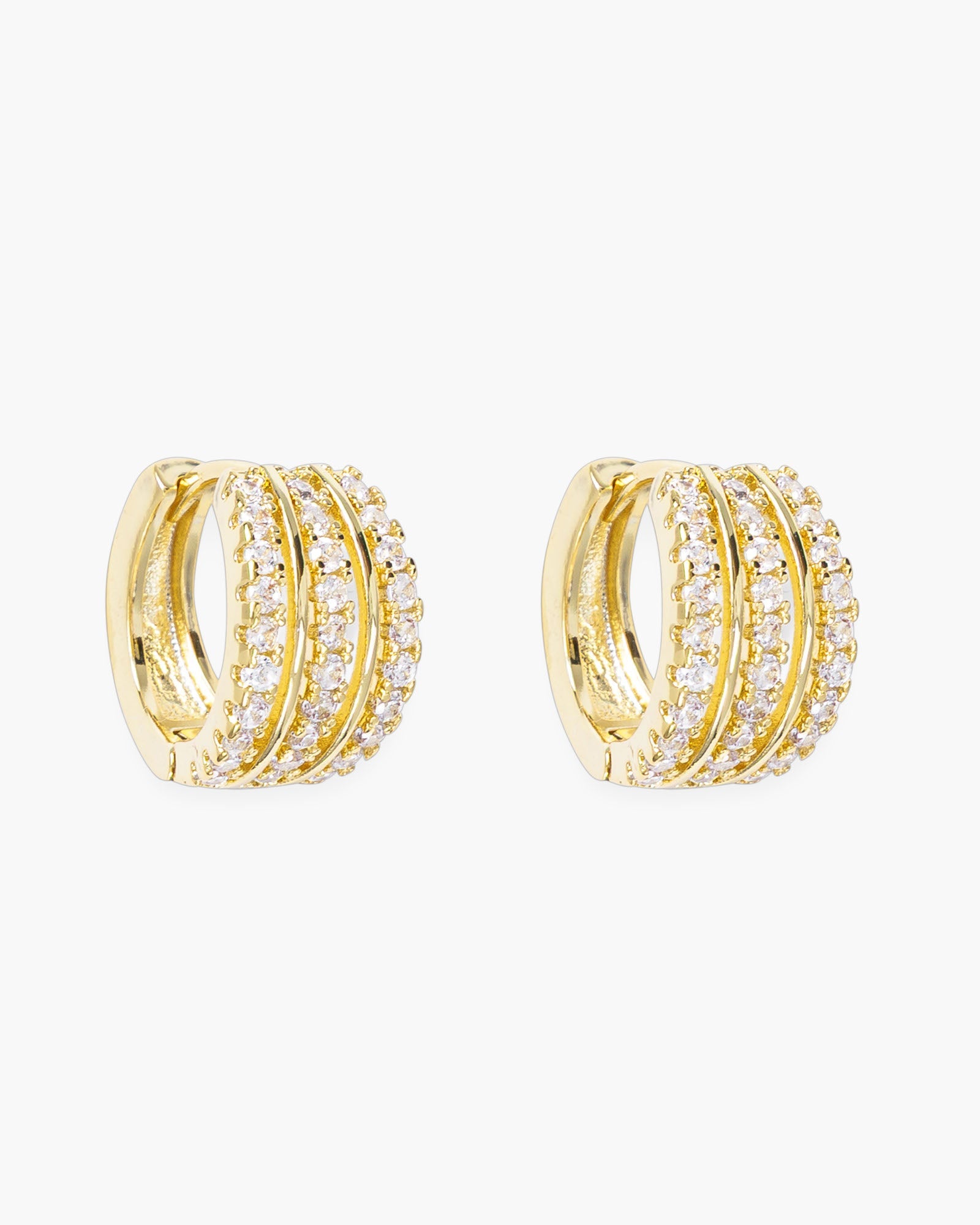 CZ Triple Row Huggie Hoop Earrings
