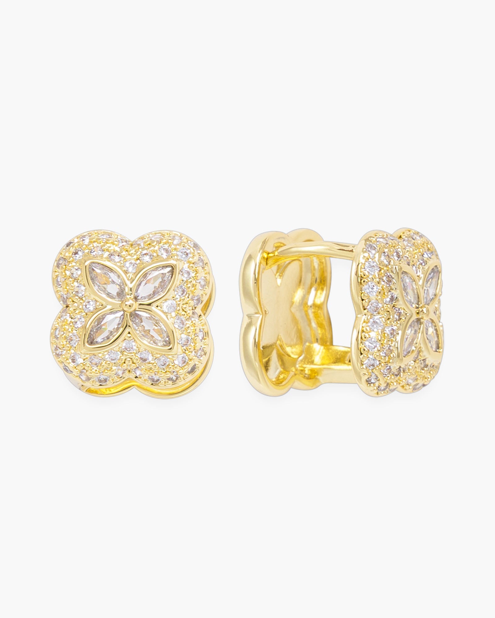 Gold CZ Clover Huggie Earrings