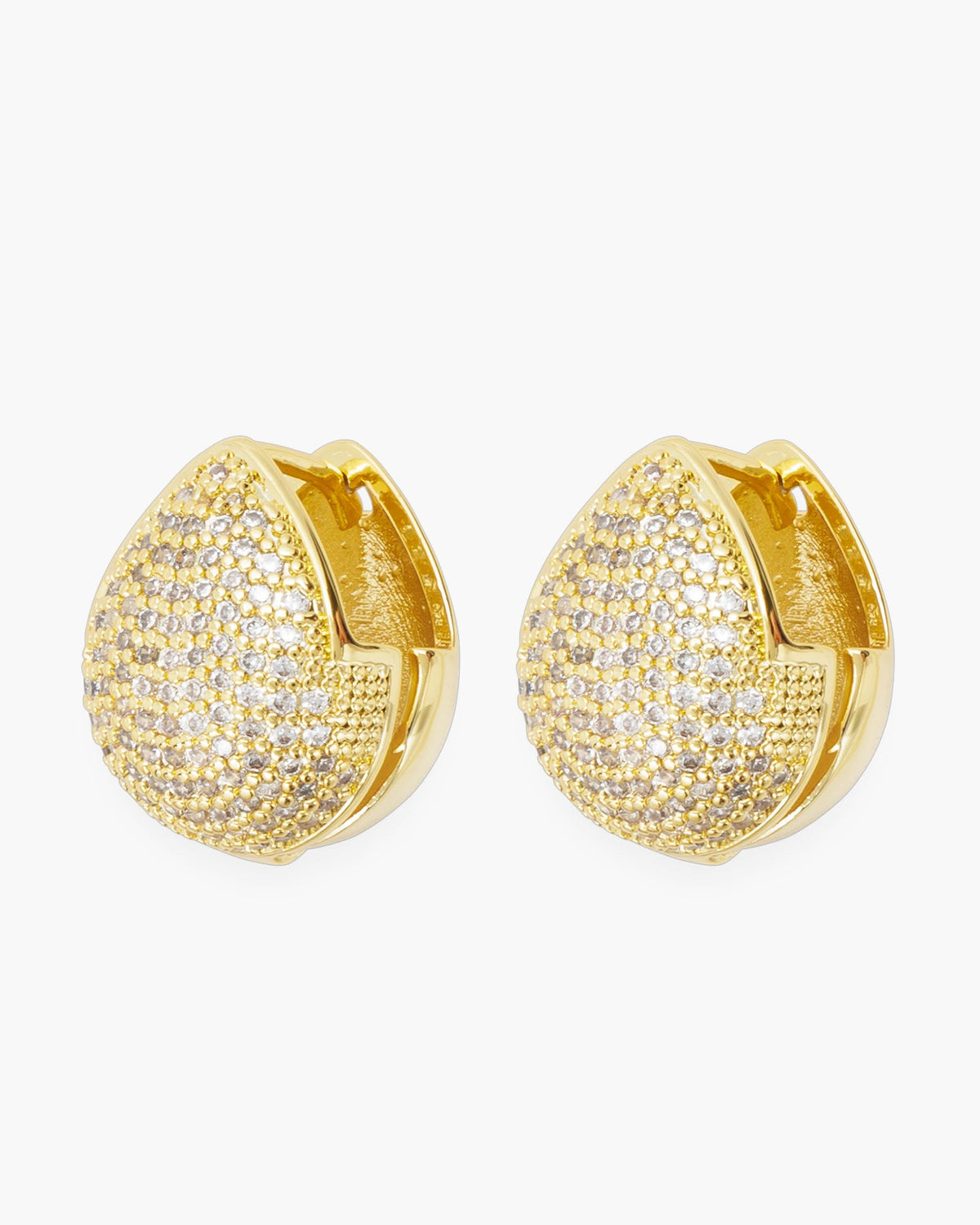 Gold CZ Pave Teardrop Huggie Earrings