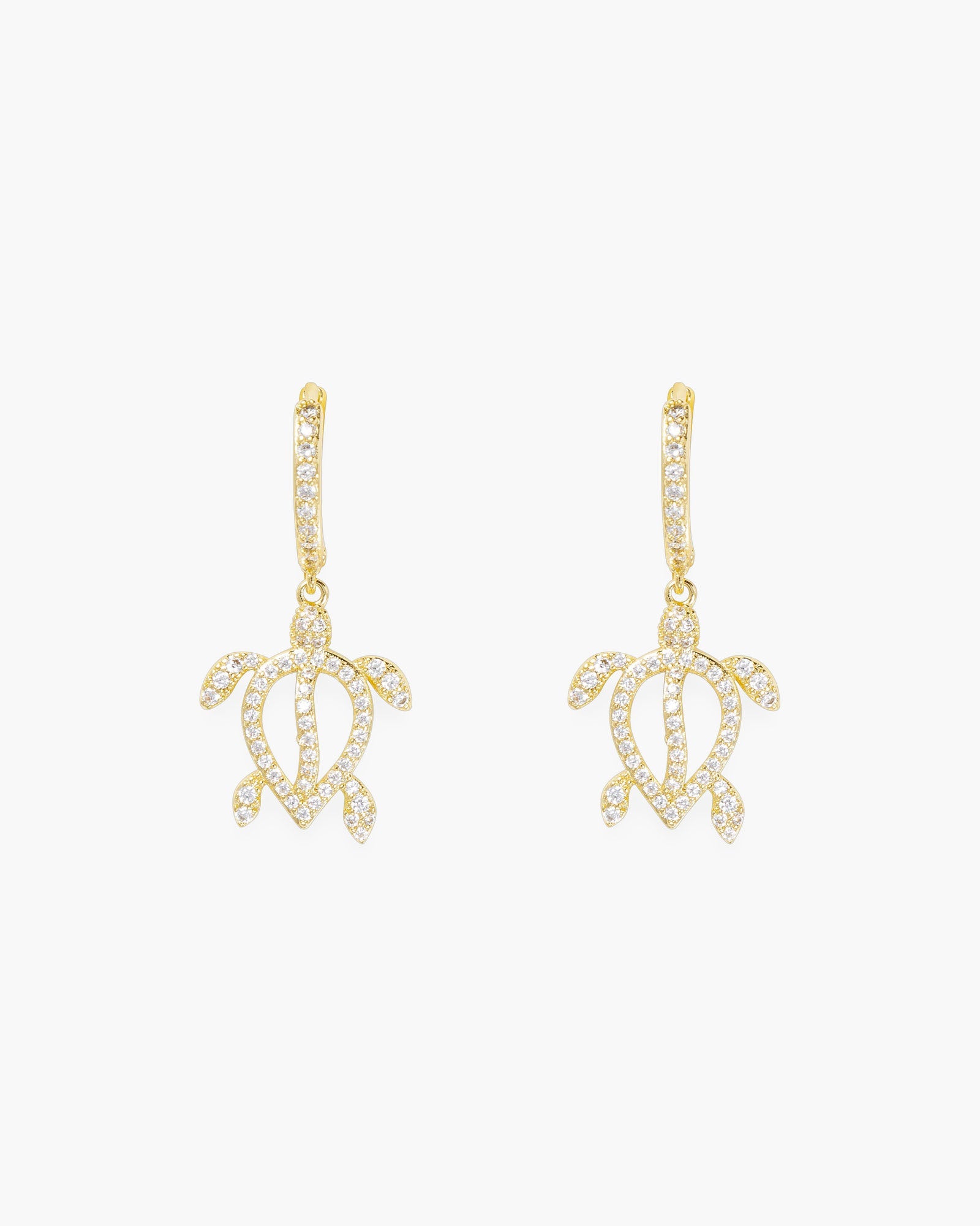 Gold CZ Framed Sea Turtle Earrings