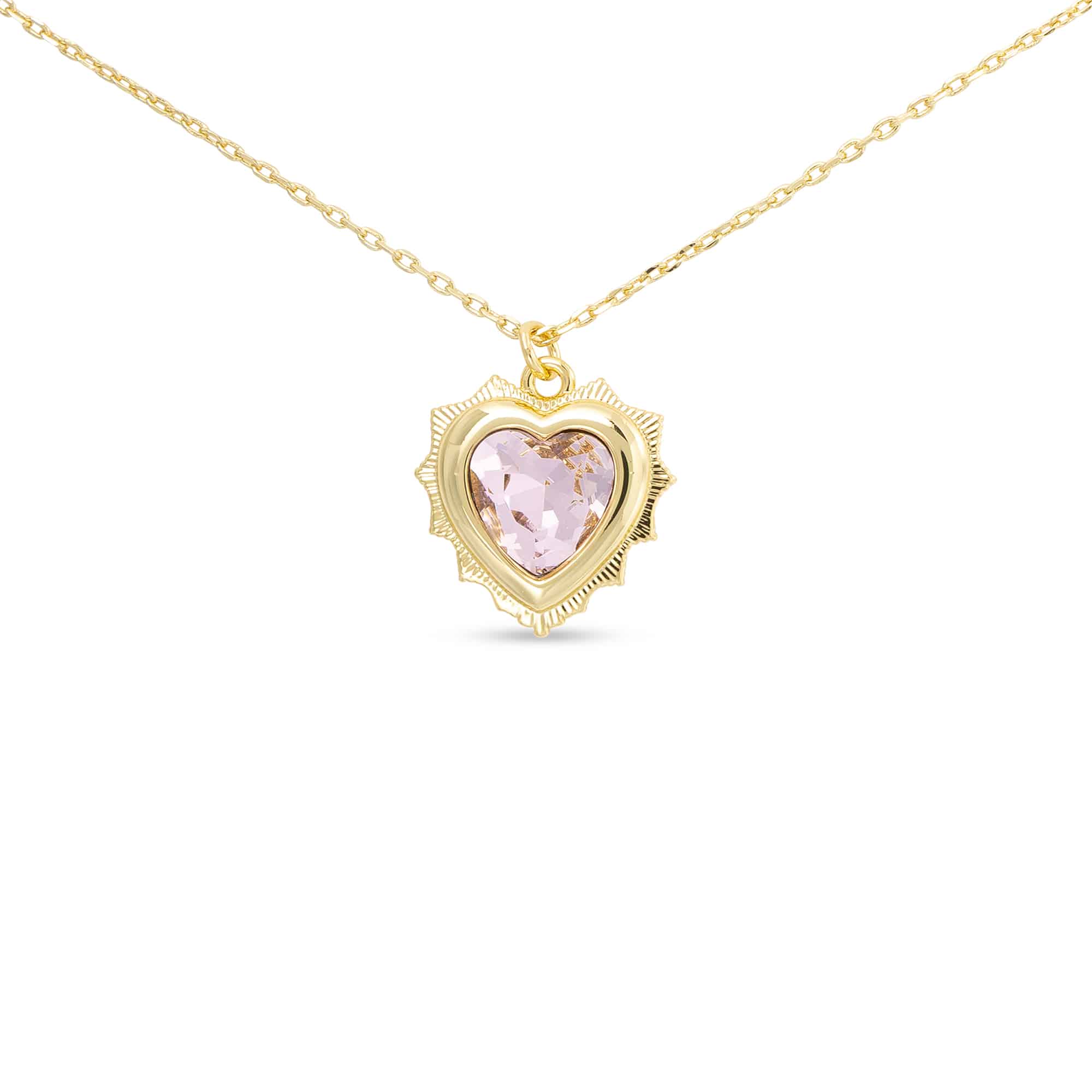 Gold Crystal Birthstone Heart Necklace