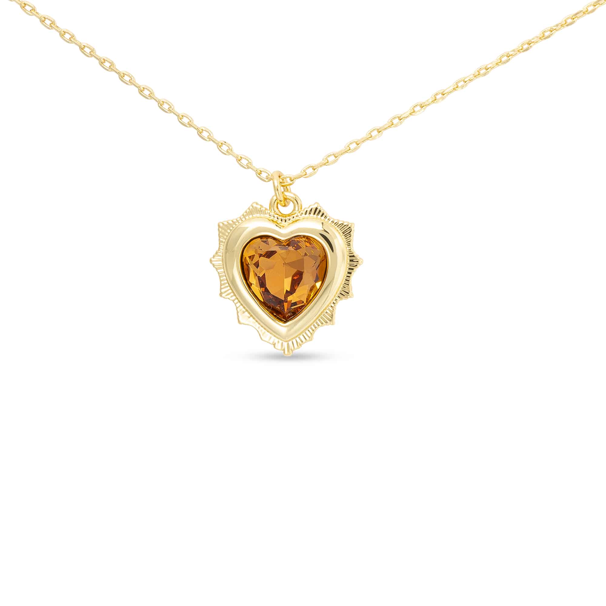 Gold Crystal Birthstone Heart Necklace