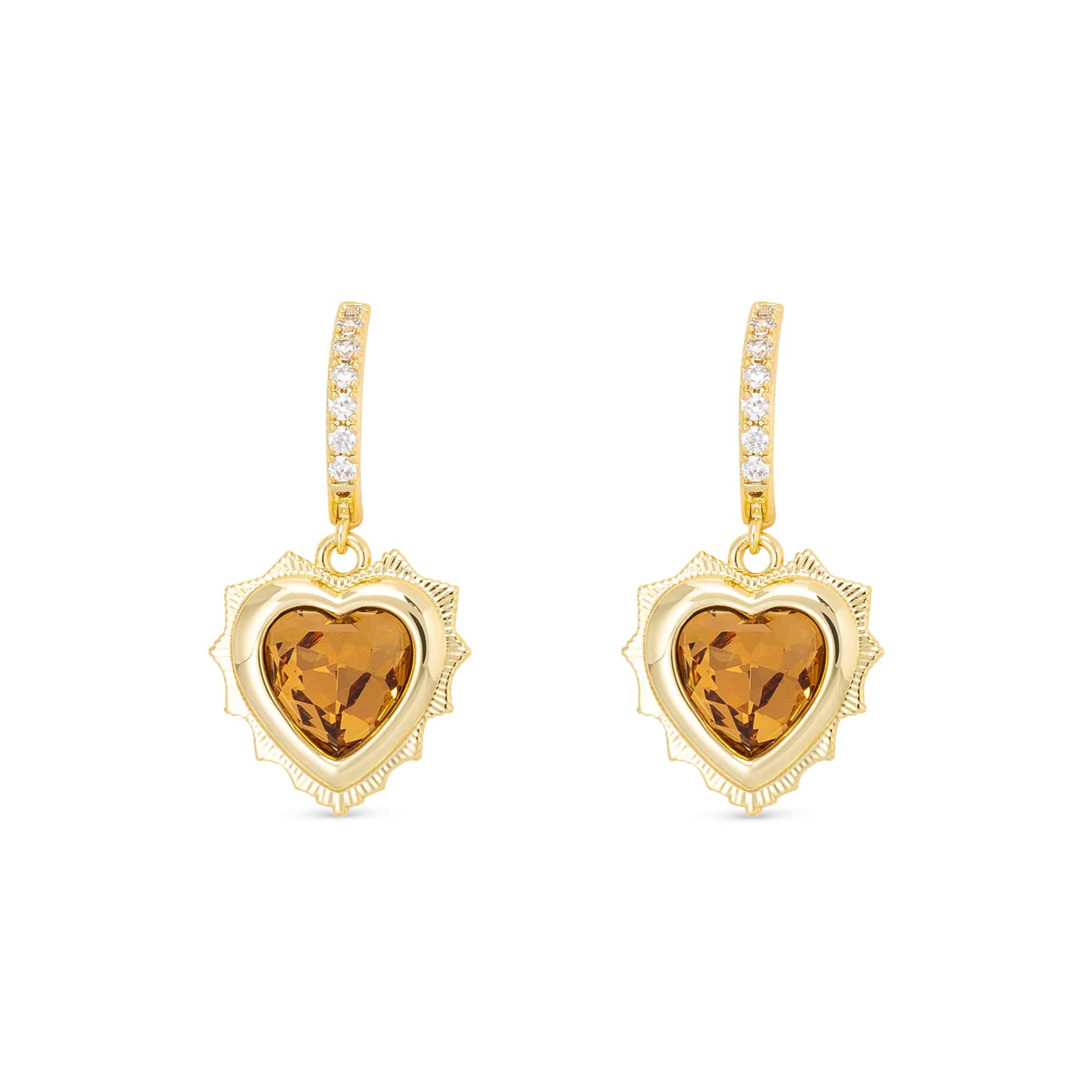 Gold Crystal Birthstone Heart Earrings
