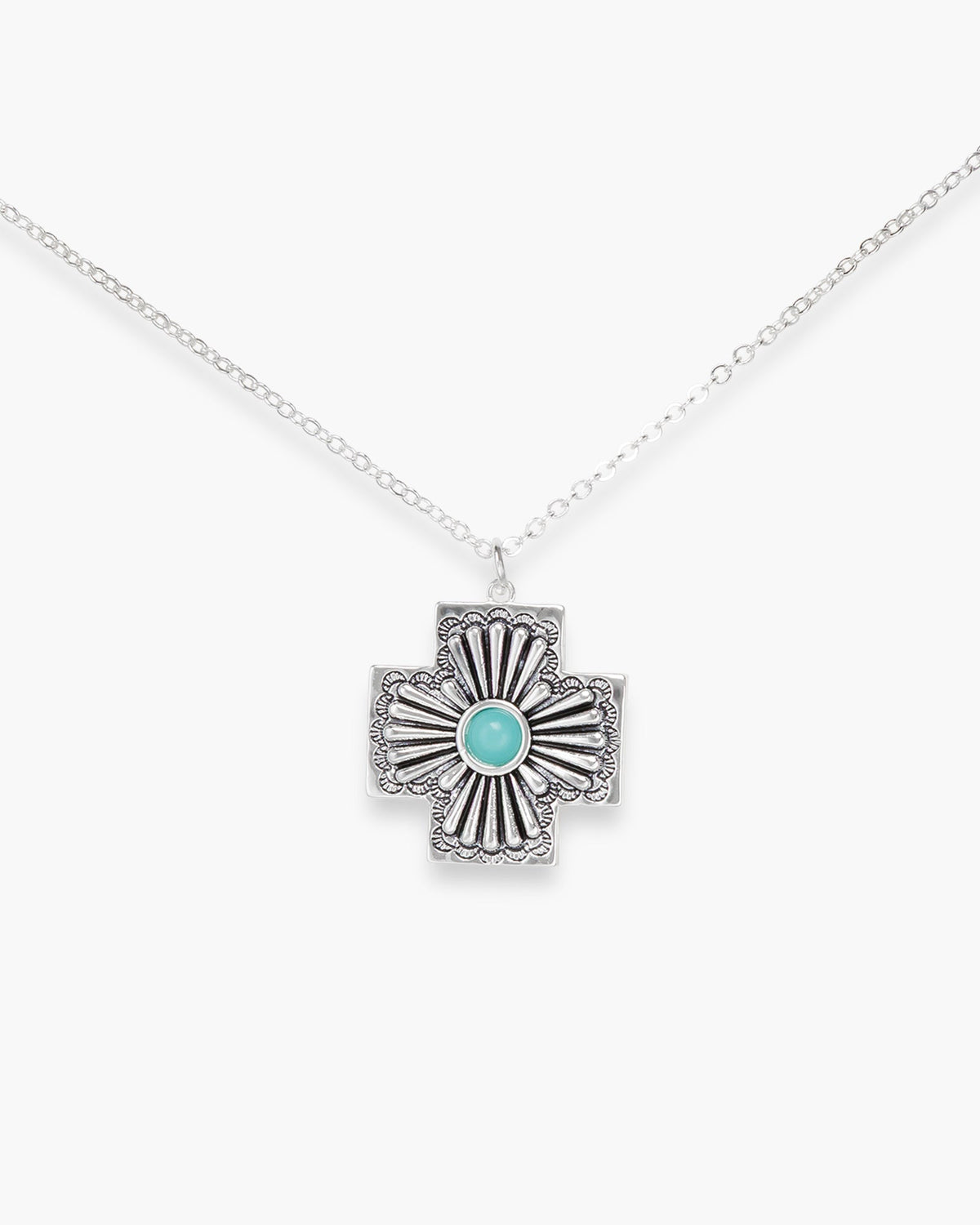 Silver Turq Cross Necklace