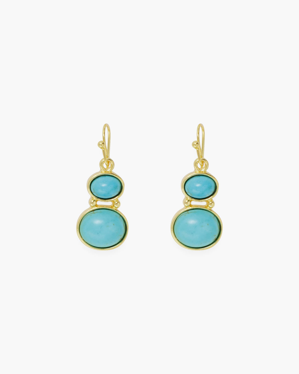 Gold Turq Double Stone Earrings