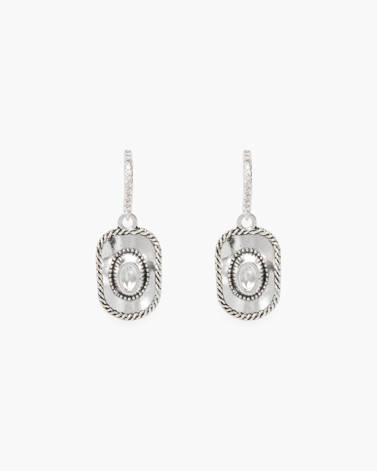 Silver CZ Hoop with Cowboy Hat Drop Earrings