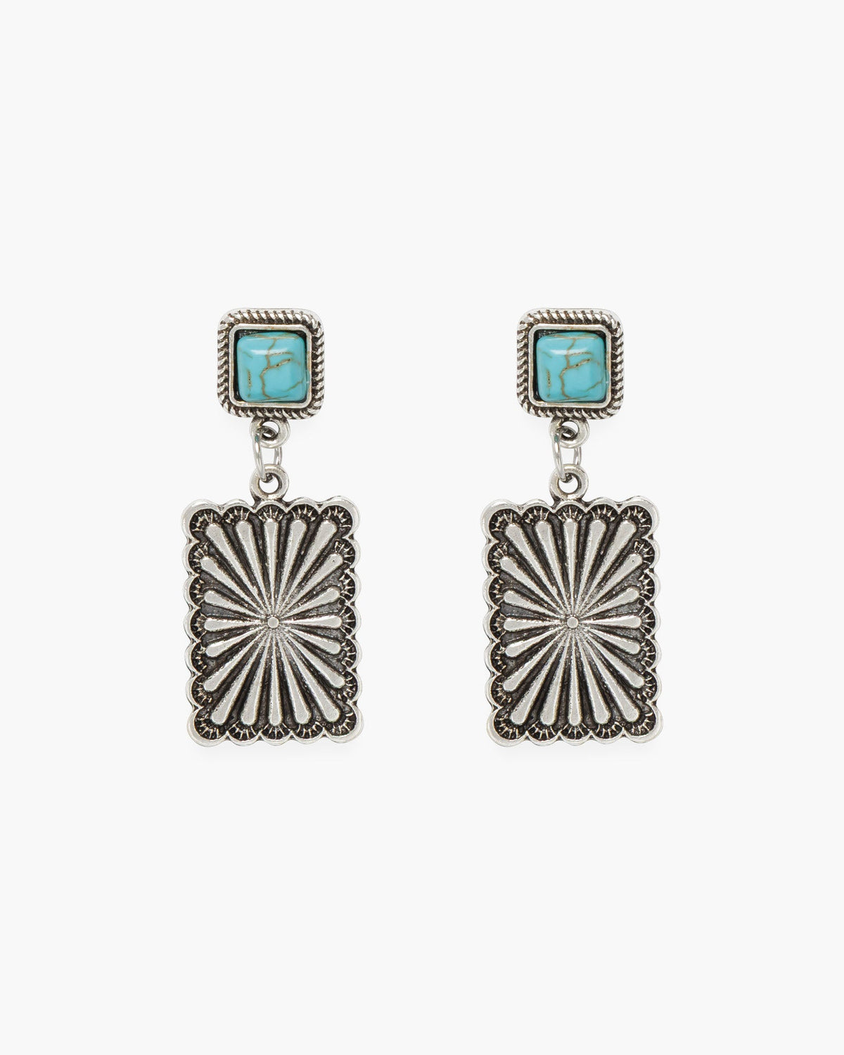 Silver Rectangle Design Drop Earrings