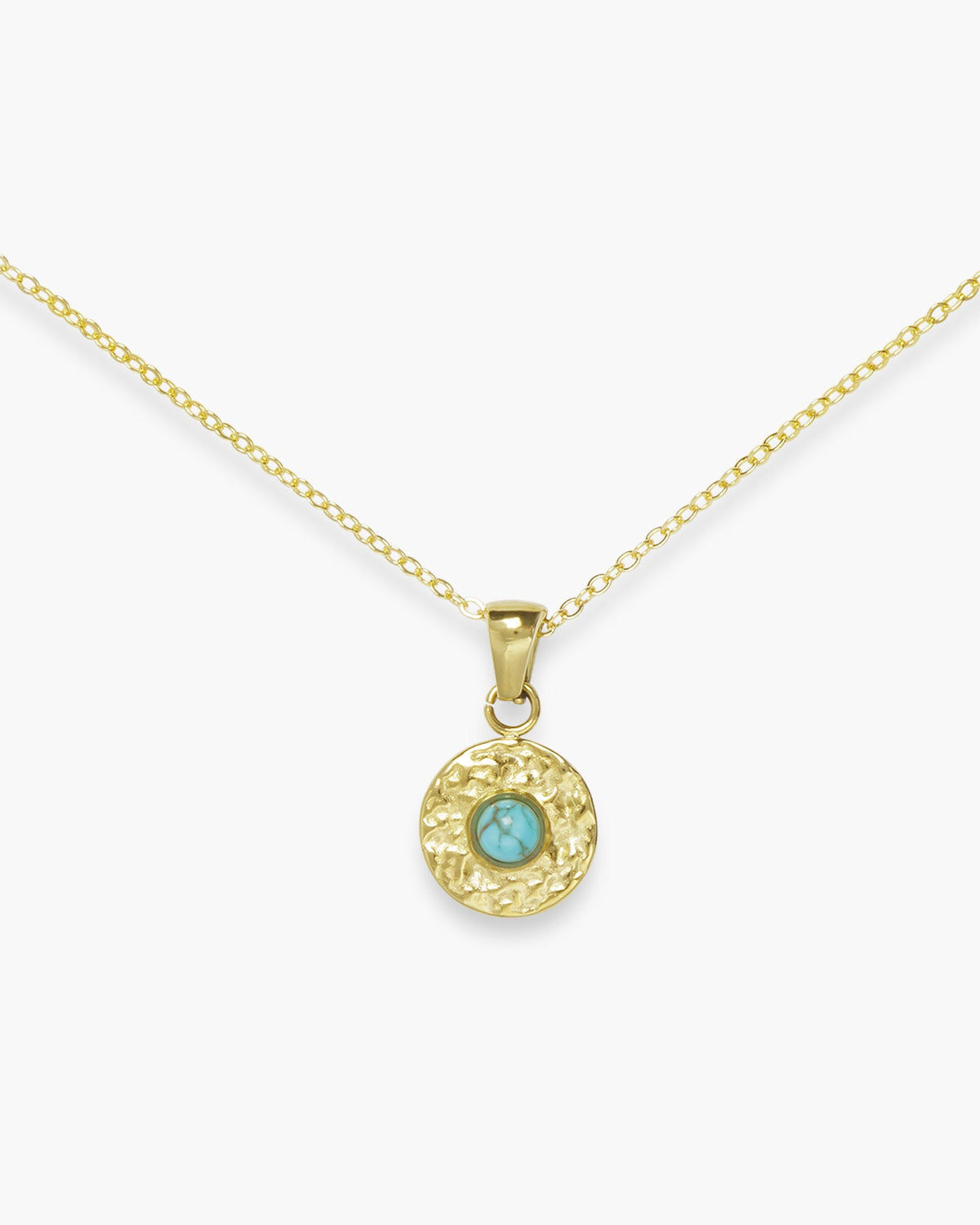 Gold Round Disc with Center Stone Necklace
