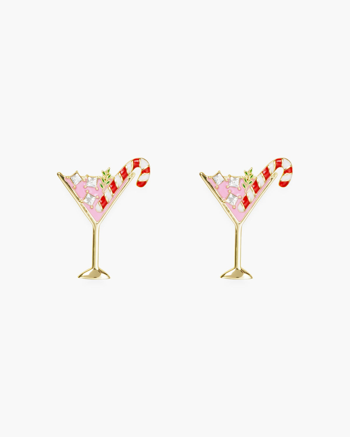 Gold Pink Martini Glass with Candy Cane Earrings