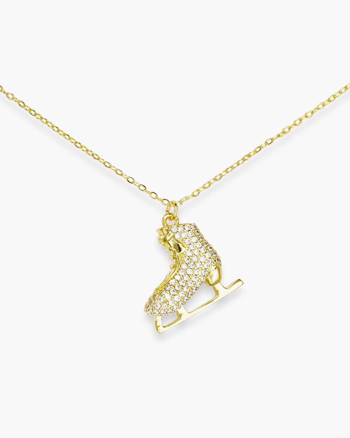 Gold CZ Ice Skate Necklace
