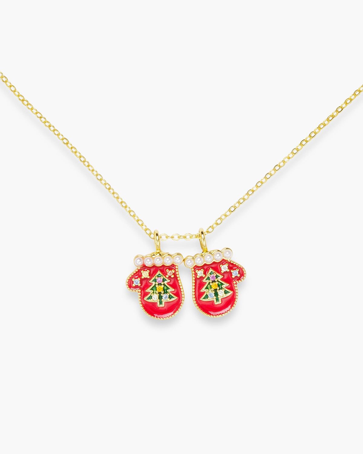Gold Necklace 2 Red Mittens with Tree