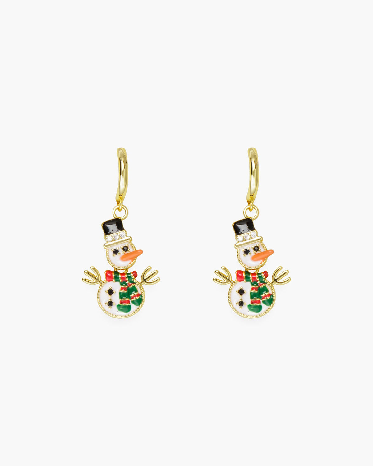Gold Movable Snowman Dangle Earrings