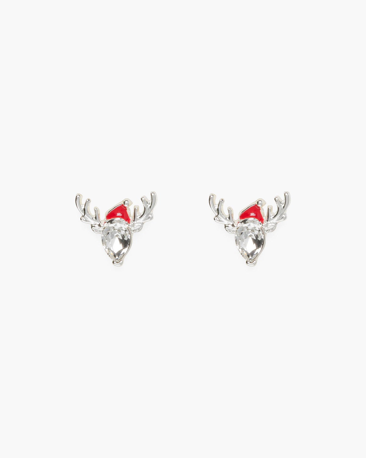 Silver CZ Reindeer Stud With Xmas Hat Earrings