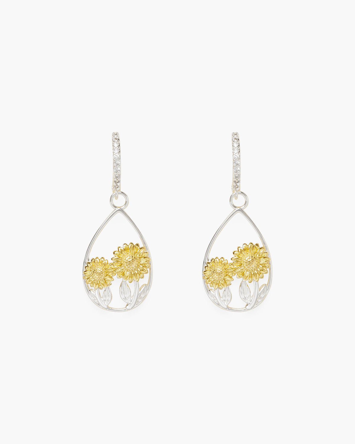 Silver Dangle Earrings With Gold Sunflower Earrings