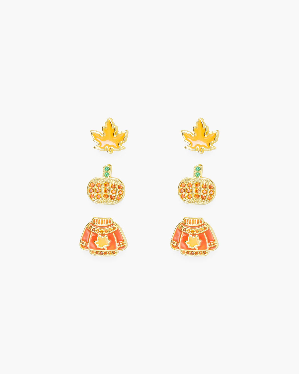Gold Trio Leaf, Pumpkin, Sweater Stud Earrings