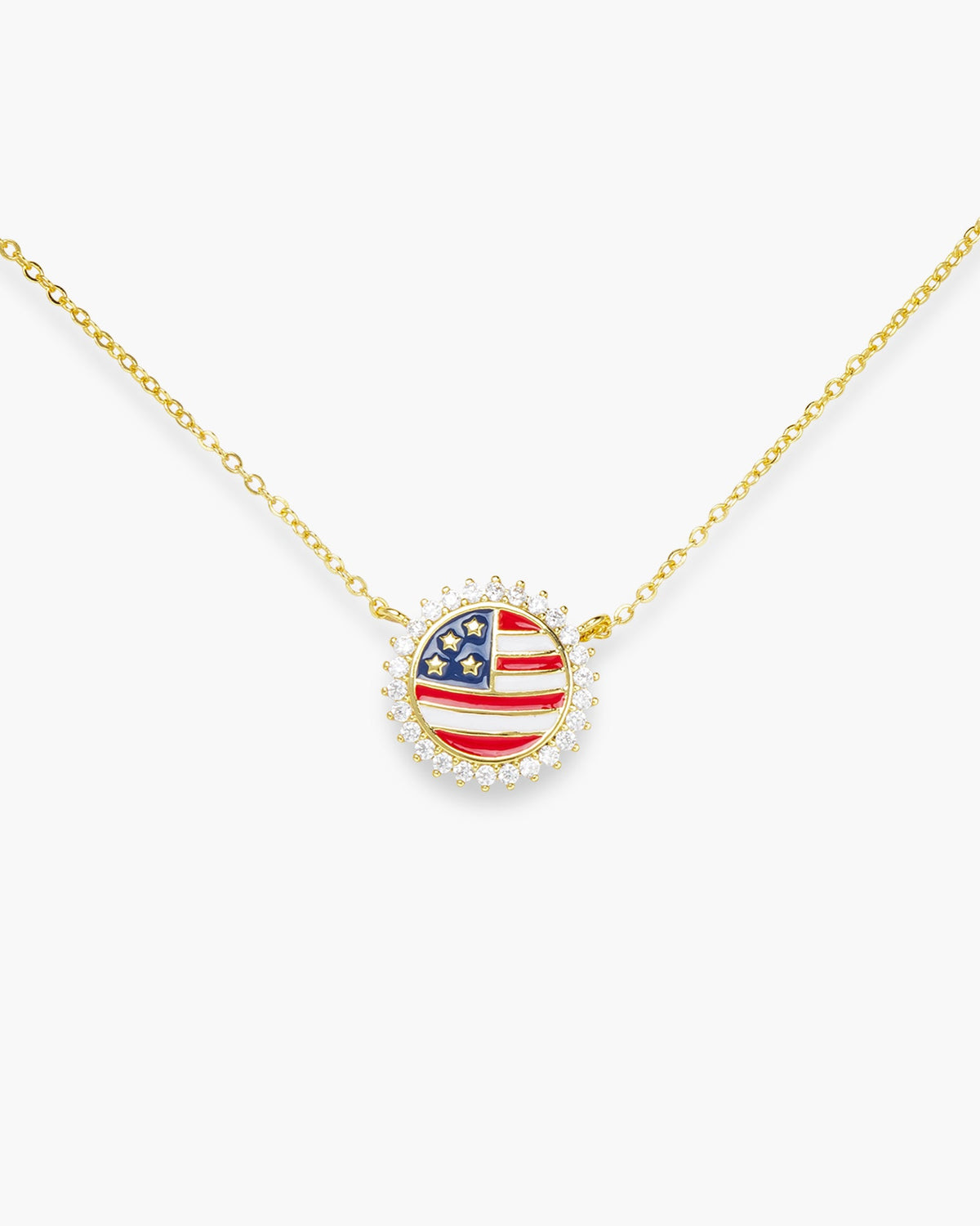 Gold Necklace Round Flag With CZ Necklace