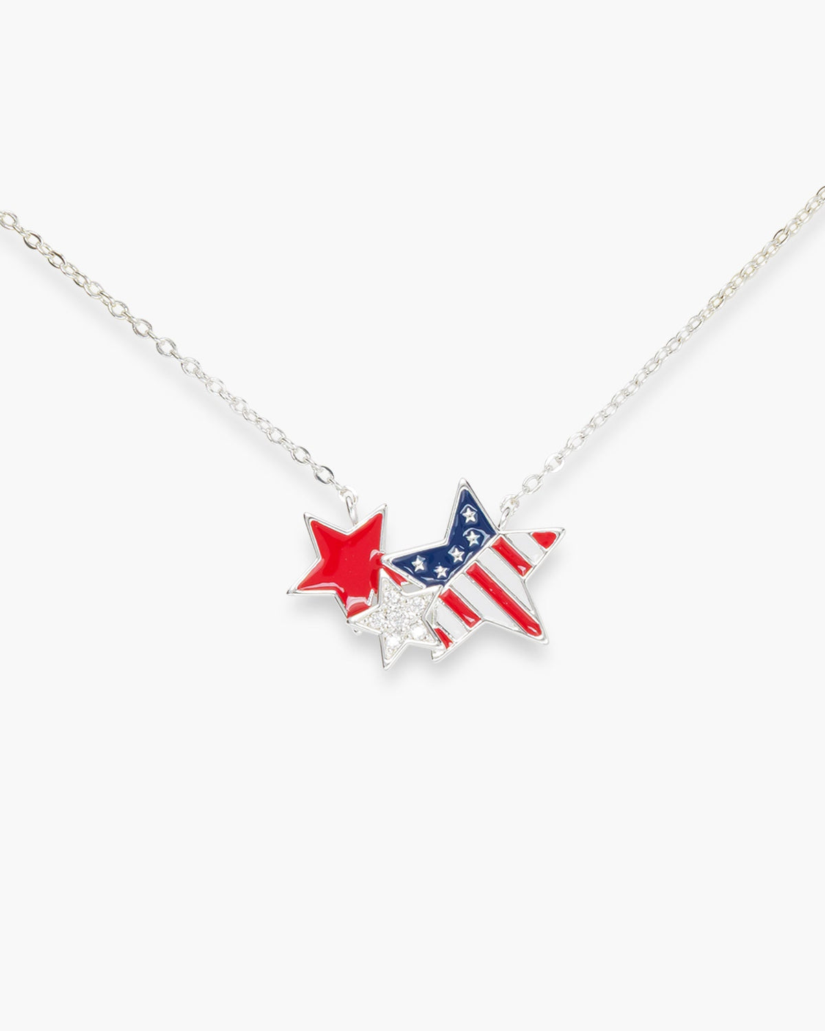 Silver Necklace 3 Star Red/White/Blue Necklace