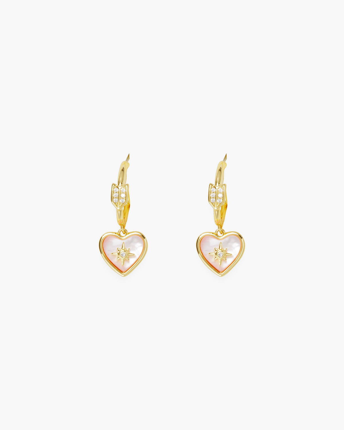 Gold Hoop Dangle Earrings with Pink Heart