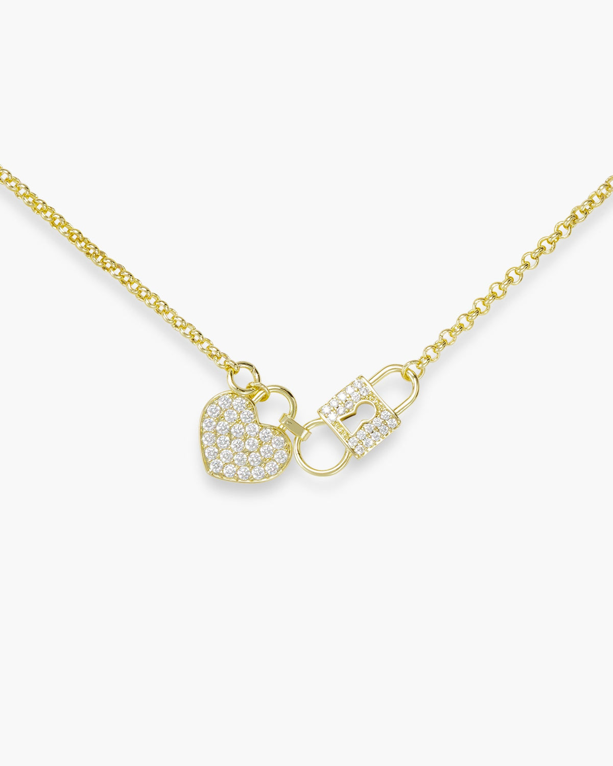 Gold CZ Heart With Lock Necklace