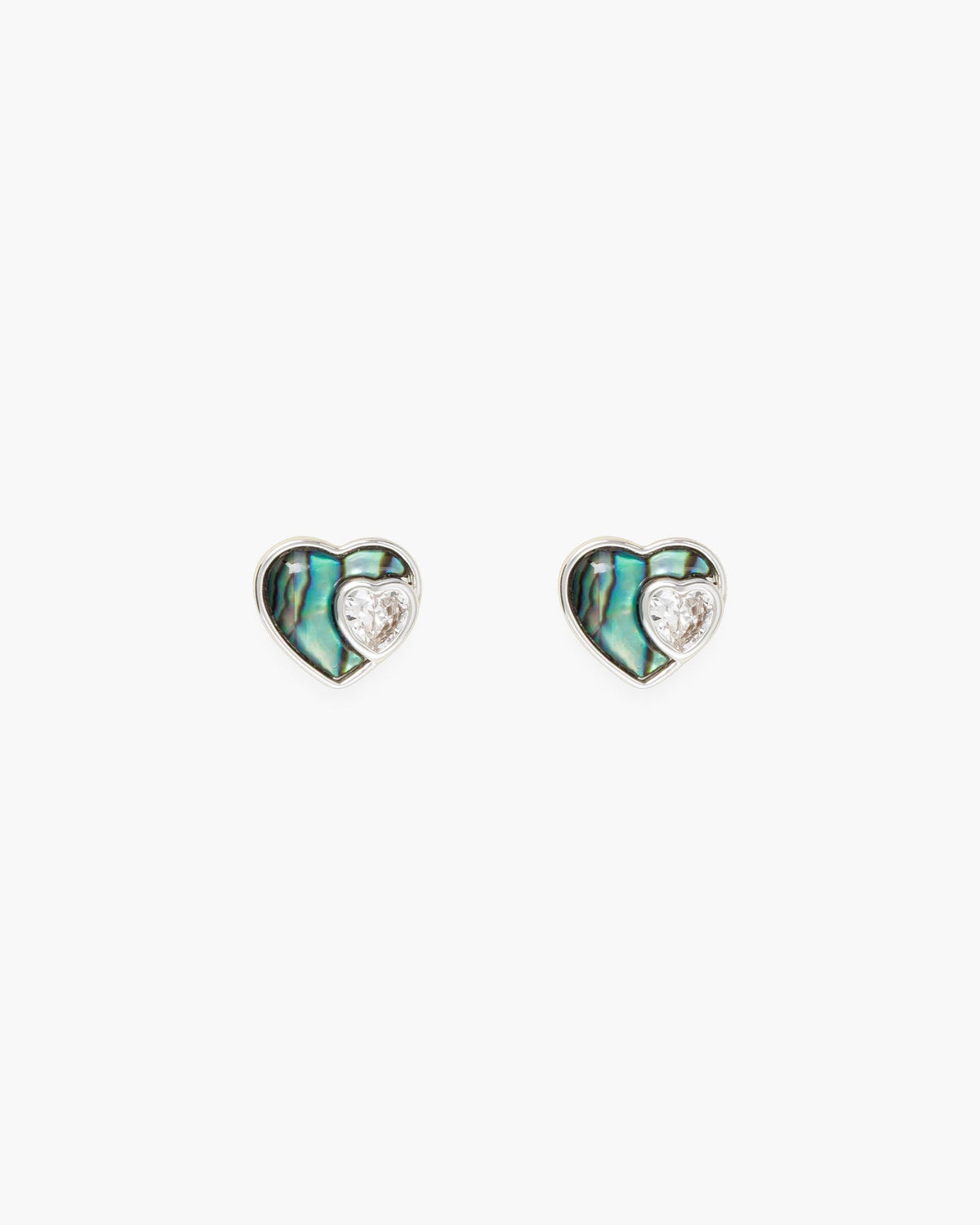Silver Abalone with CZ Heart Earrings