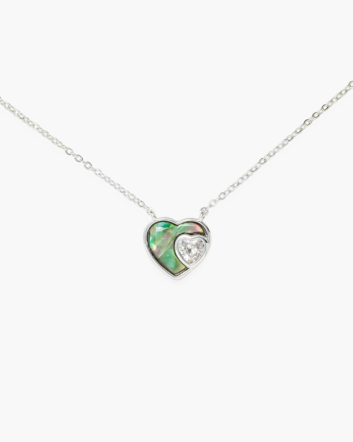 Silver Abalone with CZ Heart Necklace